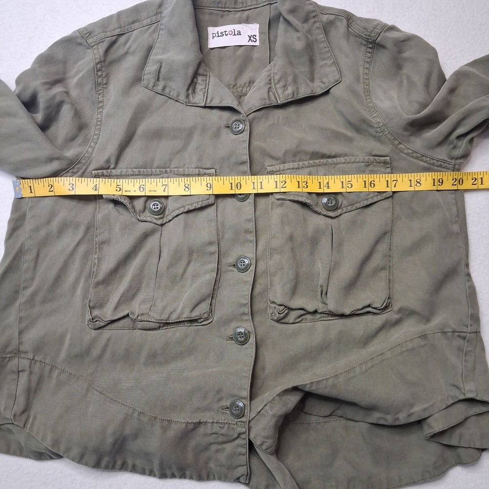 Pistola Olive Green Tencel Utility Jacket Womens XS P5001CD Button Front Cargo - Picture 3 of 13